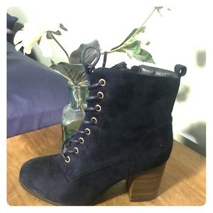 Navy blue suede ankle boots